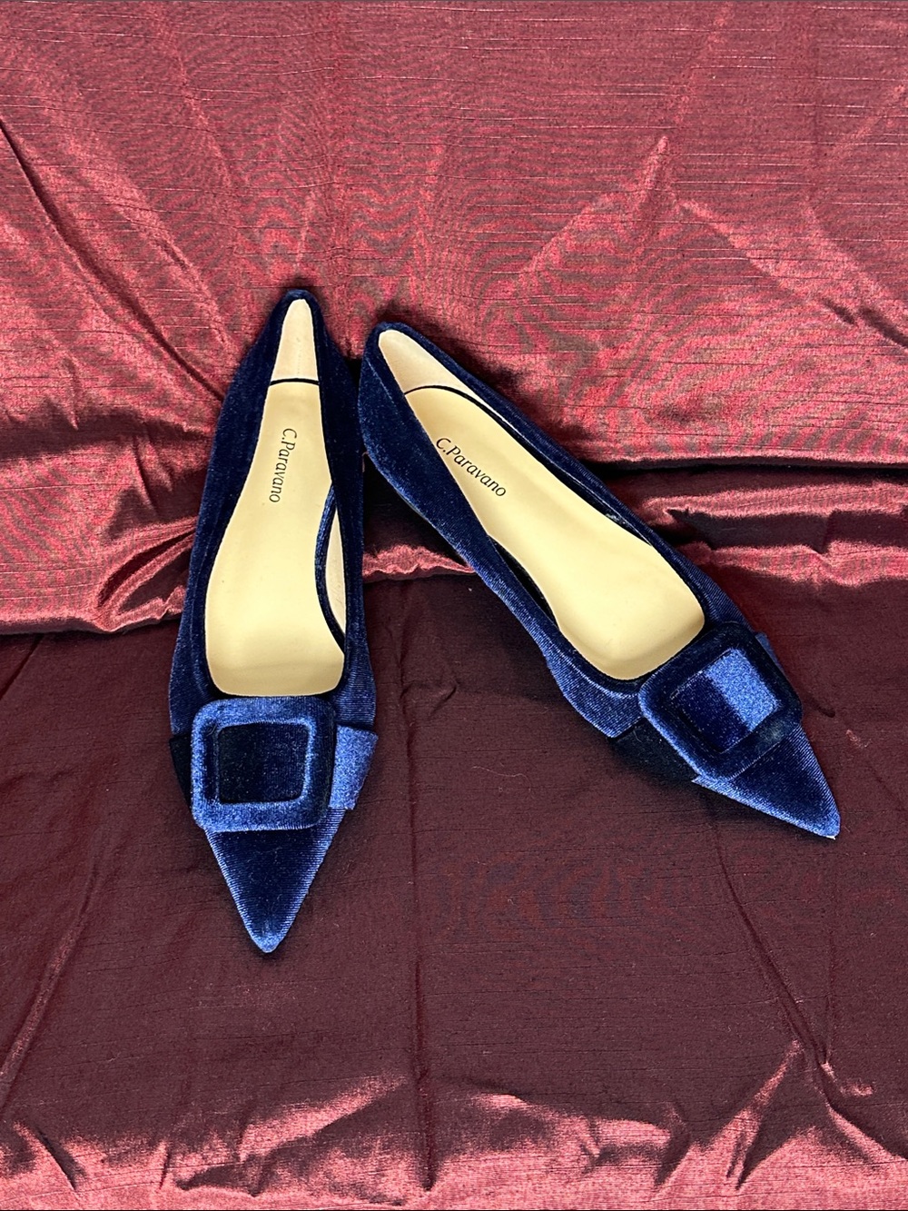 ✨ Navy Blue Velvet Buckle Flats - C.Paravano Aida NEW!💙